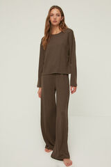 Trendyol Conjunto de pijama canelado marrom  cru