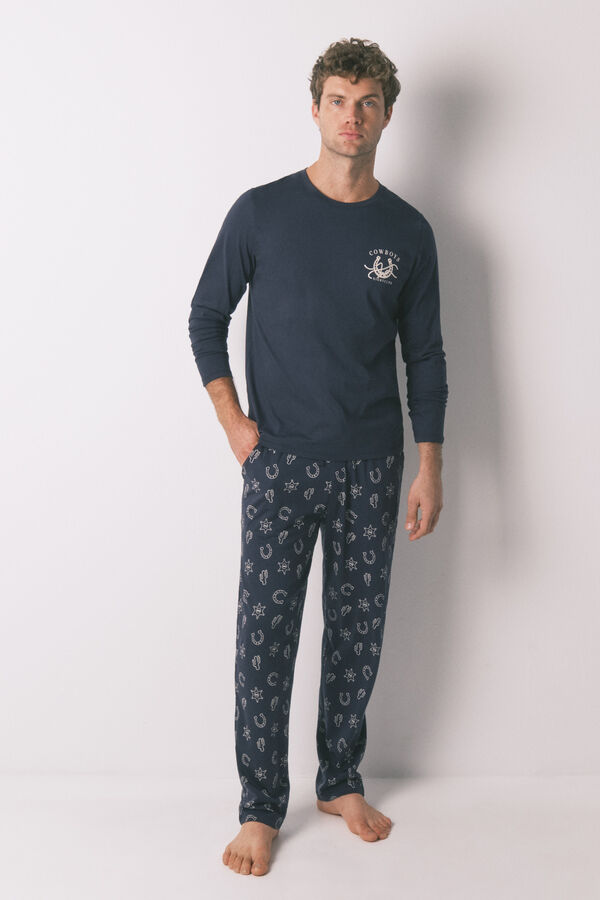 Women'secret Pijama comprido azul country 100% algodão azul