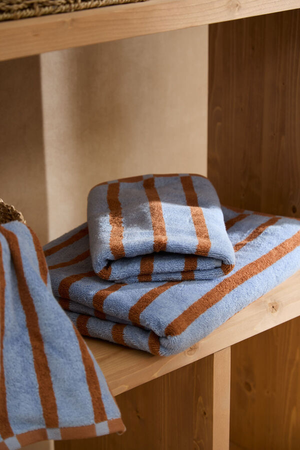 Calma House Toalha de banho de algod&atilde;o turco &agrave;s riscas azuis Saturno 90x150 azul