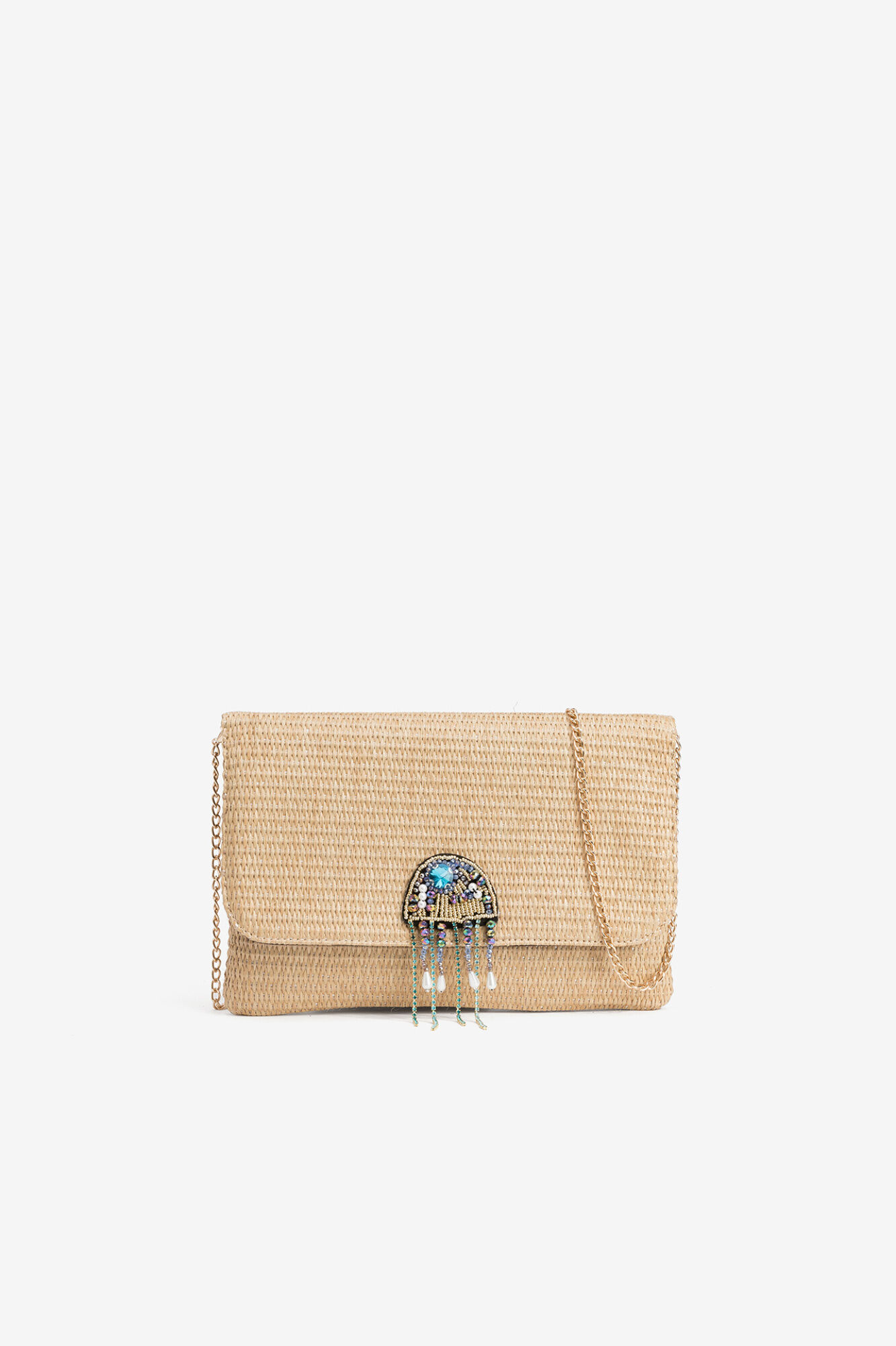 Vilanova Mala clutch efeito pele com missangas