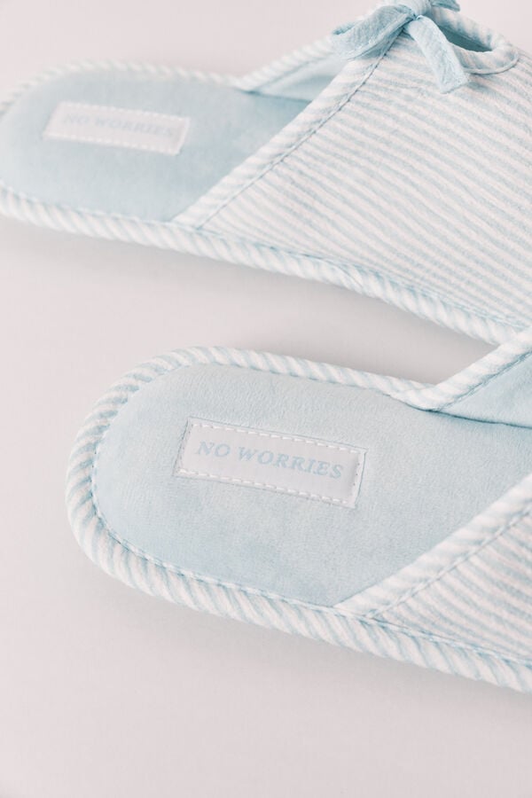 Women'secret Chinelos de quarto verdes com riscas e la&ccedil;o verde