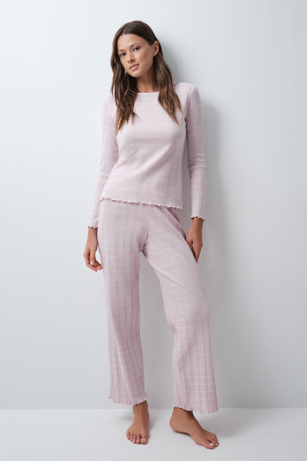 Women'secret Pijama comprido em algod&atilde;o de riscas rosa rosa