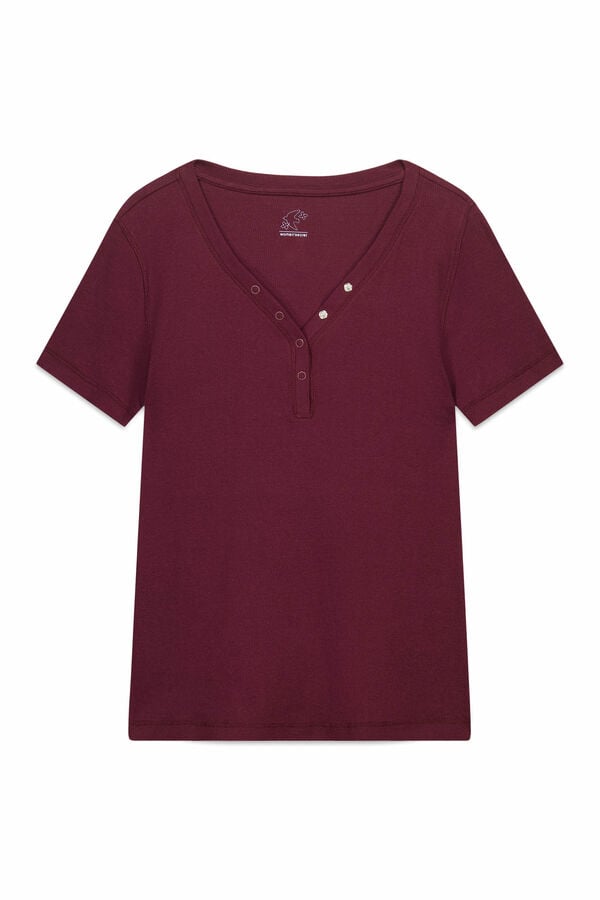 Women'secret T-shirt manga curta em algod&atilde;o canelado bord&ocirc; vermelho