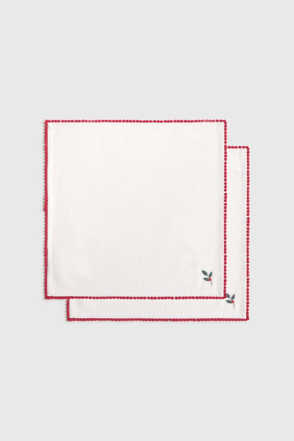 Textura Conjunto de dois guardanapos bordados branco