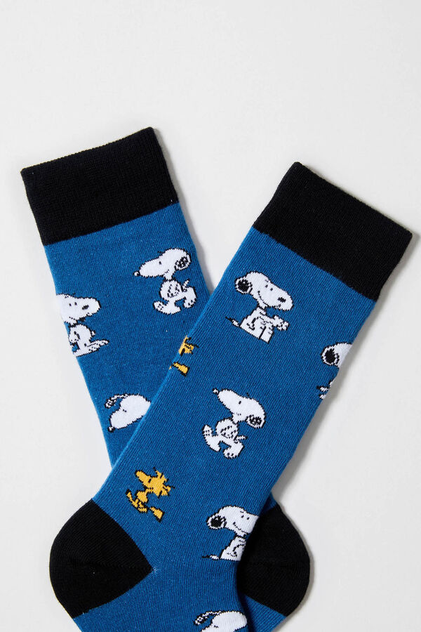 Besocks Meias altas Snoopy em algod&atilde;o org&acirc;nico azul