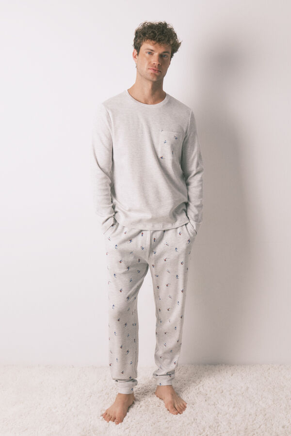 Women'secret Pijama comprido masculino 100% algodão cinza  cinzento