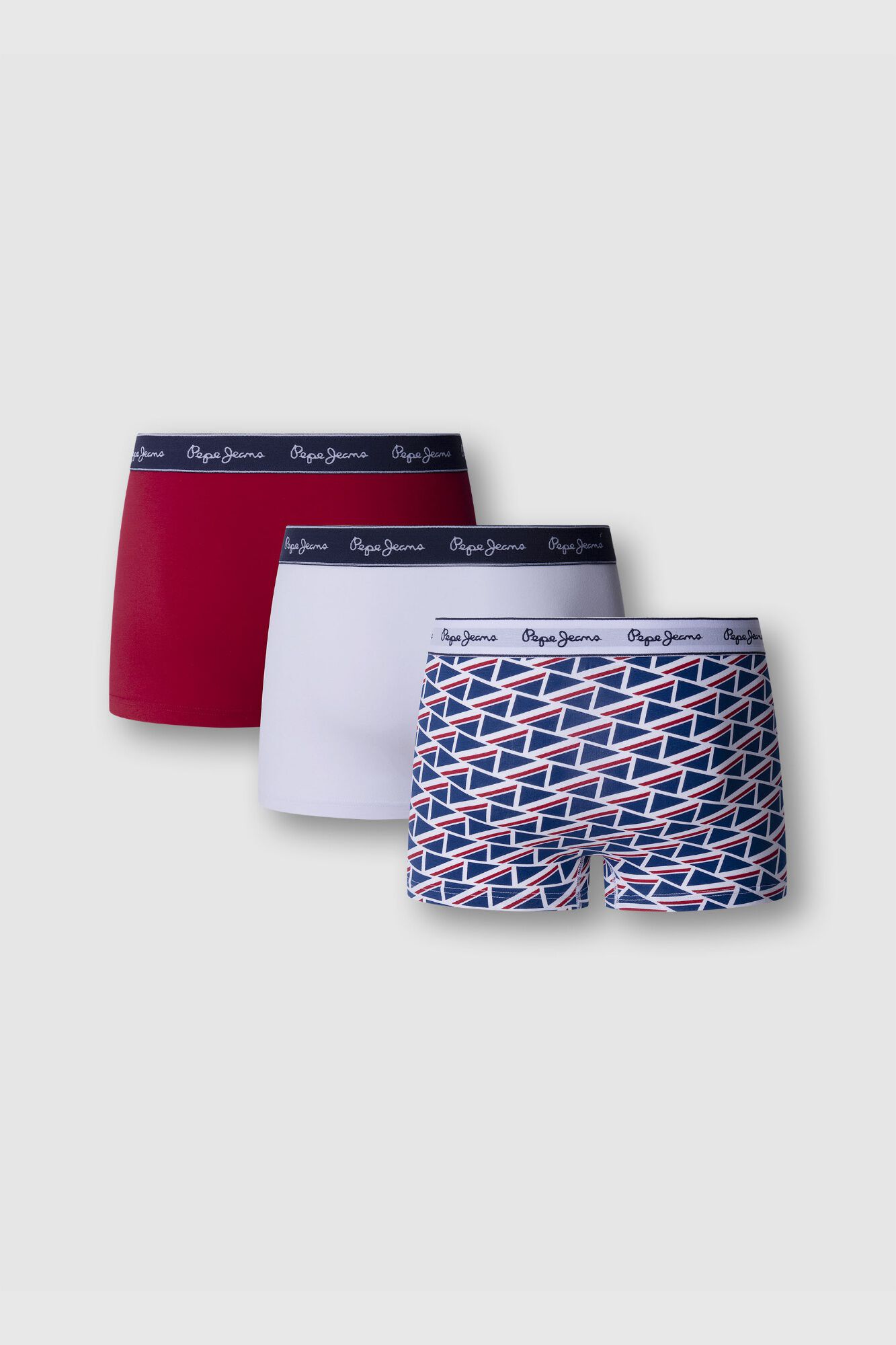 Pepe Jeans Pack 3 boxer liso e geom&eacute;trico