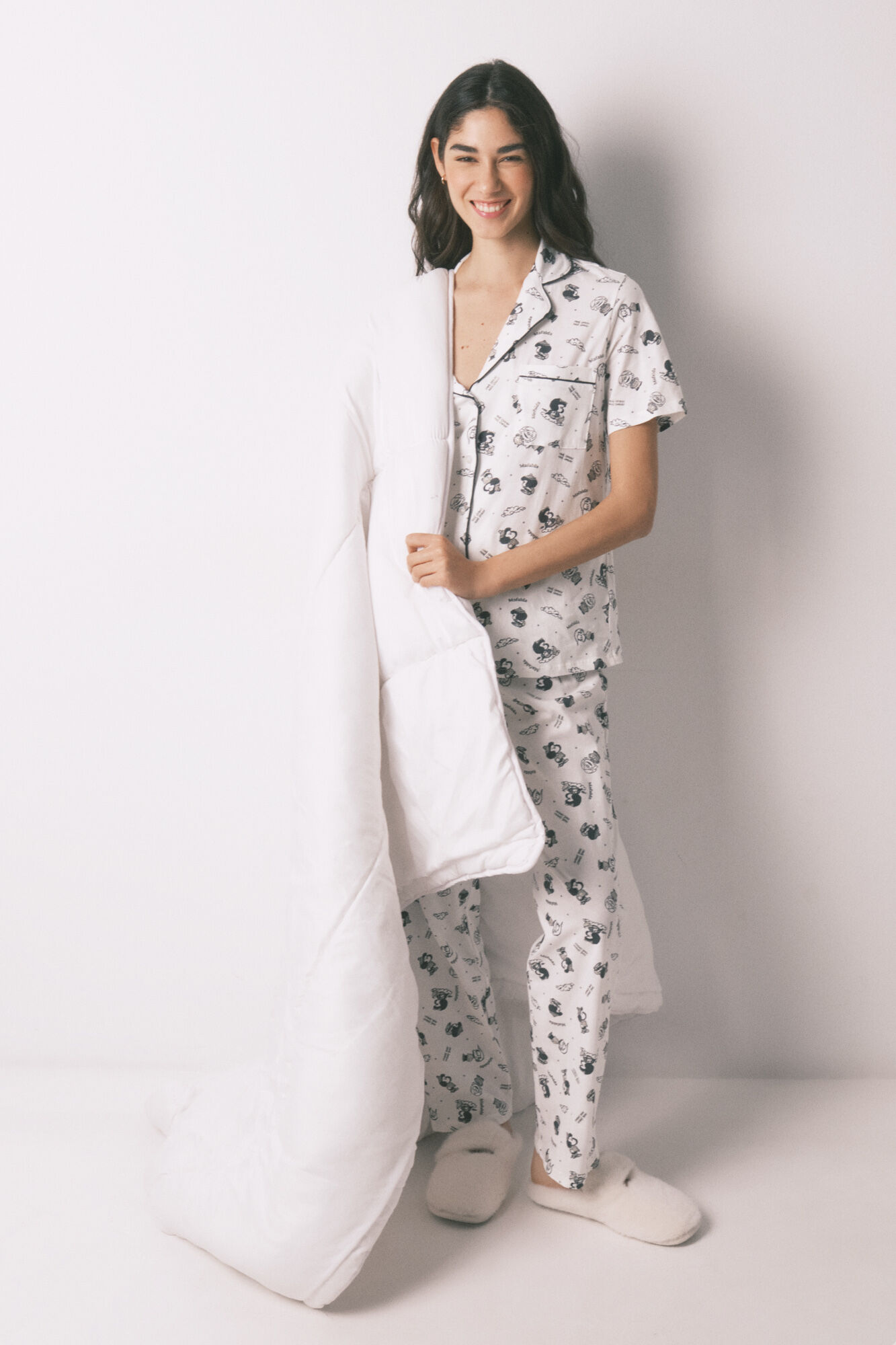 Women'secret Pijama camisero 100% algod&oacute;n blanco Mafalda