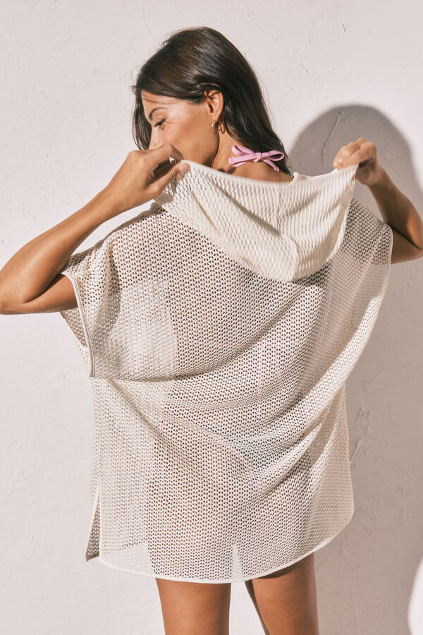 Women'secret T&uacute;nica curta com capuz efeito rede bege bege