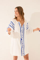 Women'secret Short muslin tunic with shell print beige