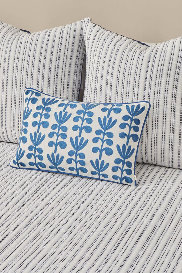 Textura Edredom liso reversível com costura azul