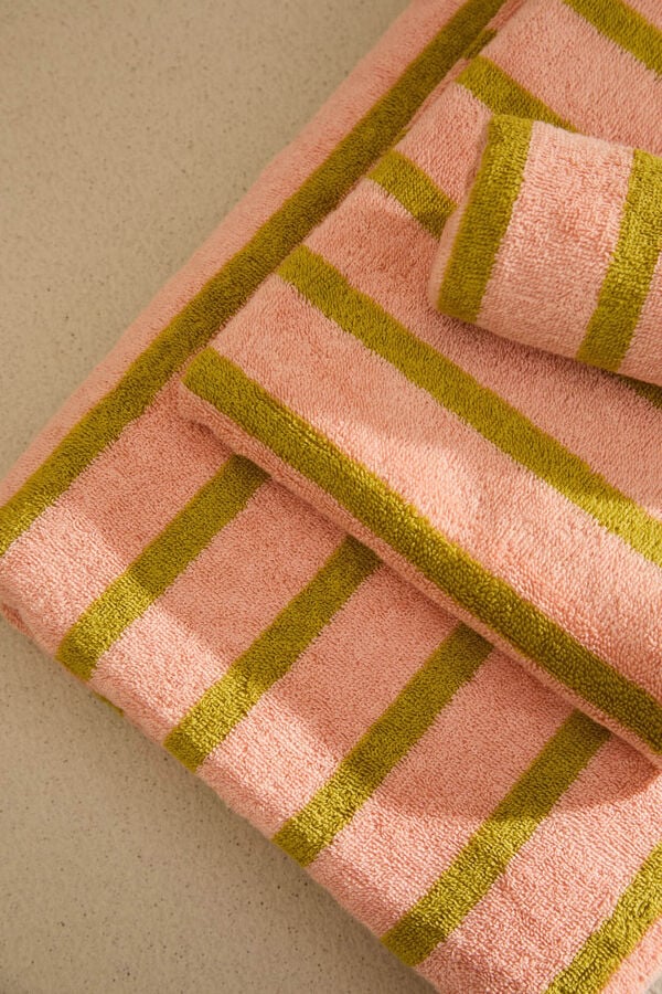 Calma House Toalha de lavat&oacute;rio em algod&atilde;o turco &agrave;s riscas rosa Saturno 30x50 rosa