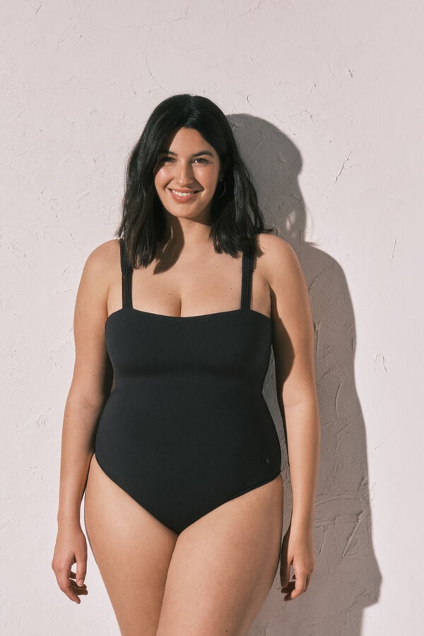 Women'secret Fato de banho moldador decote reto preto preto