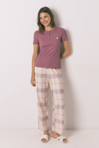Women'secret Pijama comprido com estampado xadrez rosa
