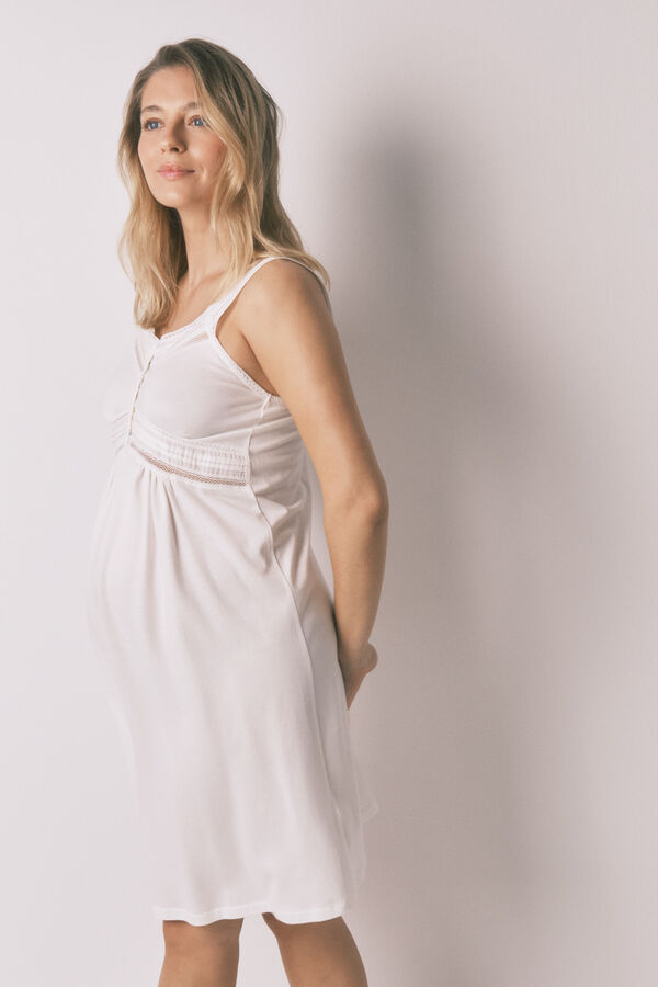 Women'secret Camisa de dormir curta maternity em algod&atilde;o branco bege