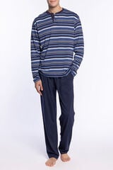 Punto Blanco Conjunto de pijama comprido Elegance em modal/algodão com carcela gola azul