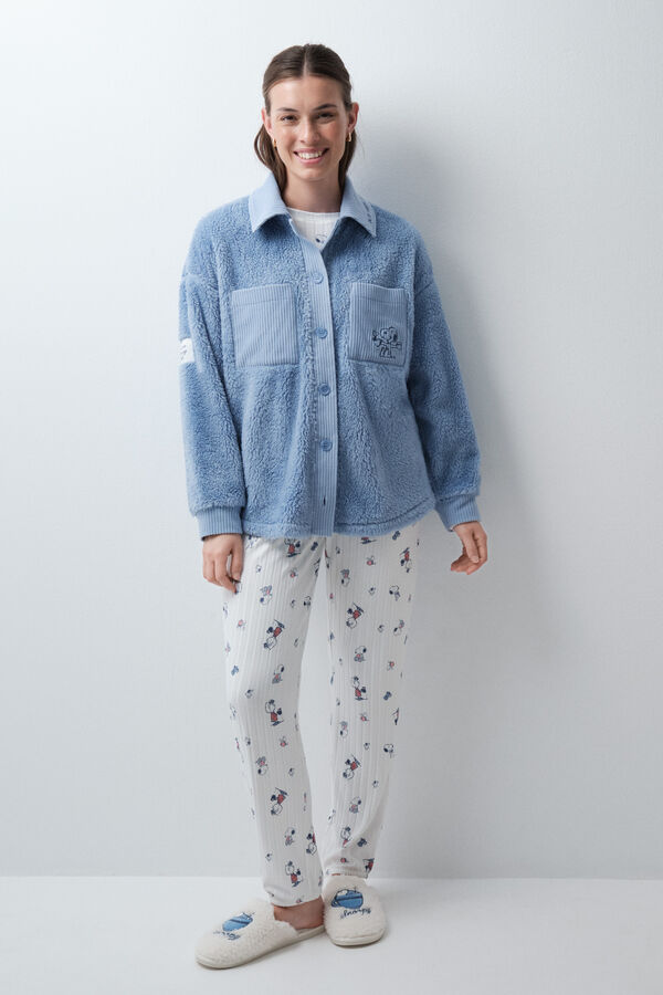 Women'secret Bata corta camisa fluffy Snoopy azul