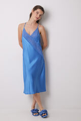 Women'secret Camisa de dormir midi azul em cetim e renda azul