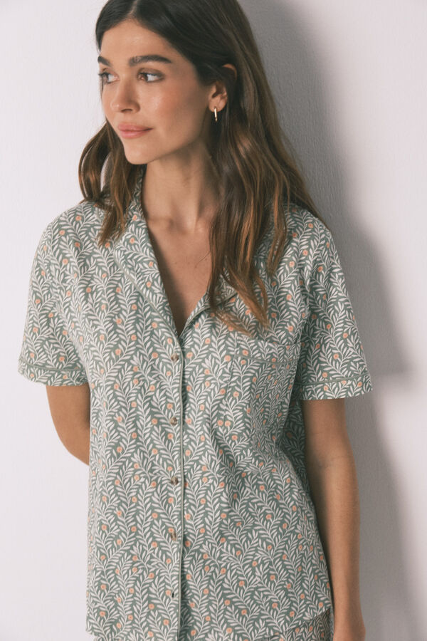 Women'secret Pijama camiseiro em 100% algod&atilde;o estampado de flores verde