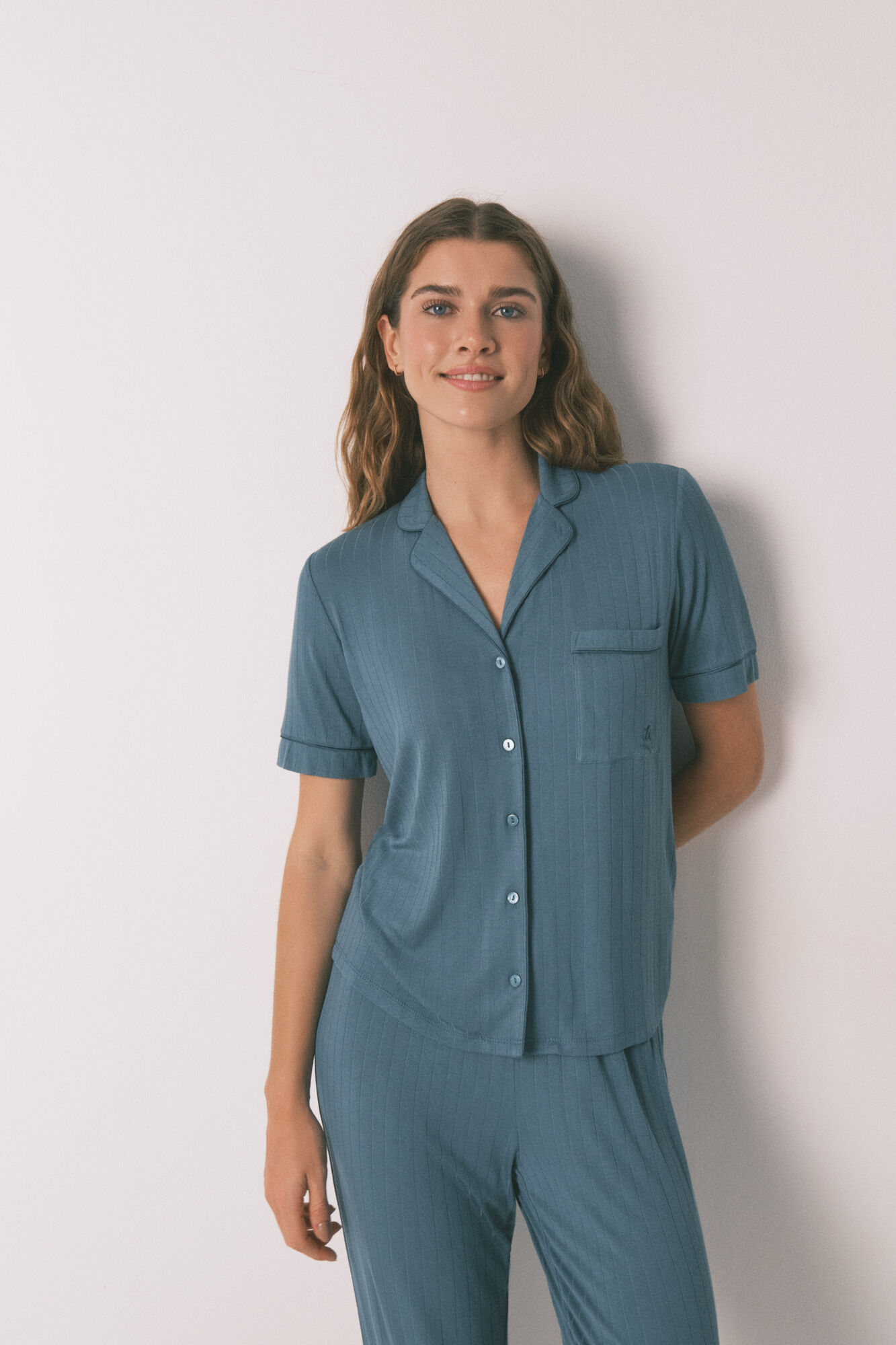 Women'secret Pijama camisa capri de viscose verde