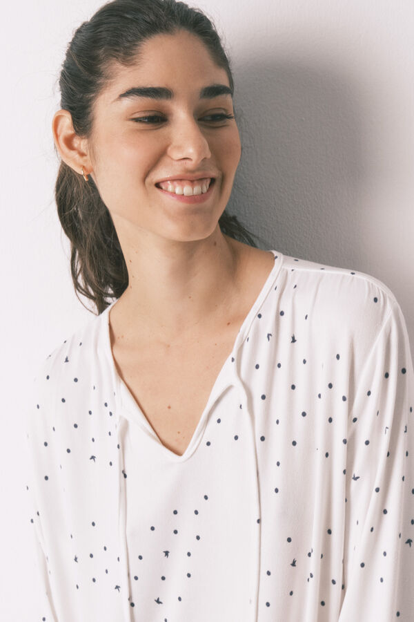 Women'secret Camisa de dormir midi estampado p&aacute;ssaros branco branco