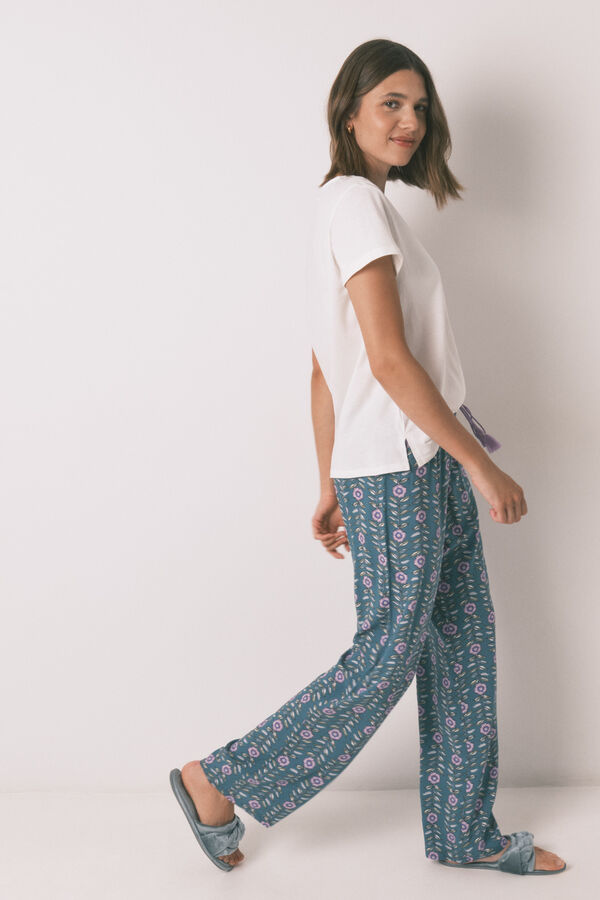 Women'secret Calça comprida de viscose com estampa floral verde