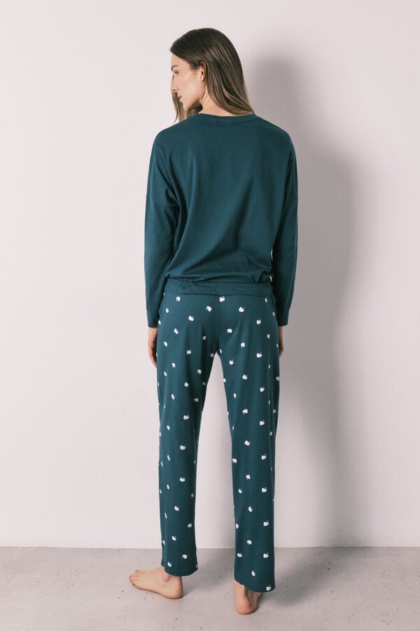 Women'secret Pijama comprido Hello Kitty em algod&atilde;o verde verde