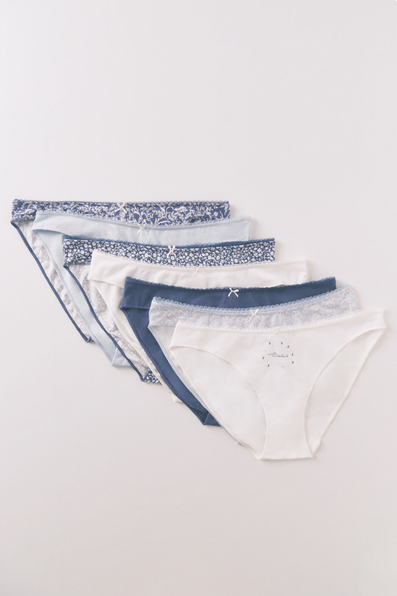 Women'secret Pack 7 bragas cl&aacute;sicas algod&oacute;n print navide&ntilde;os azul