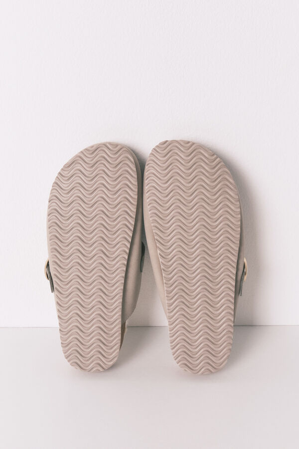 Women'secret Chinelos de quarto estilo tamanco de pele cinza cinzento