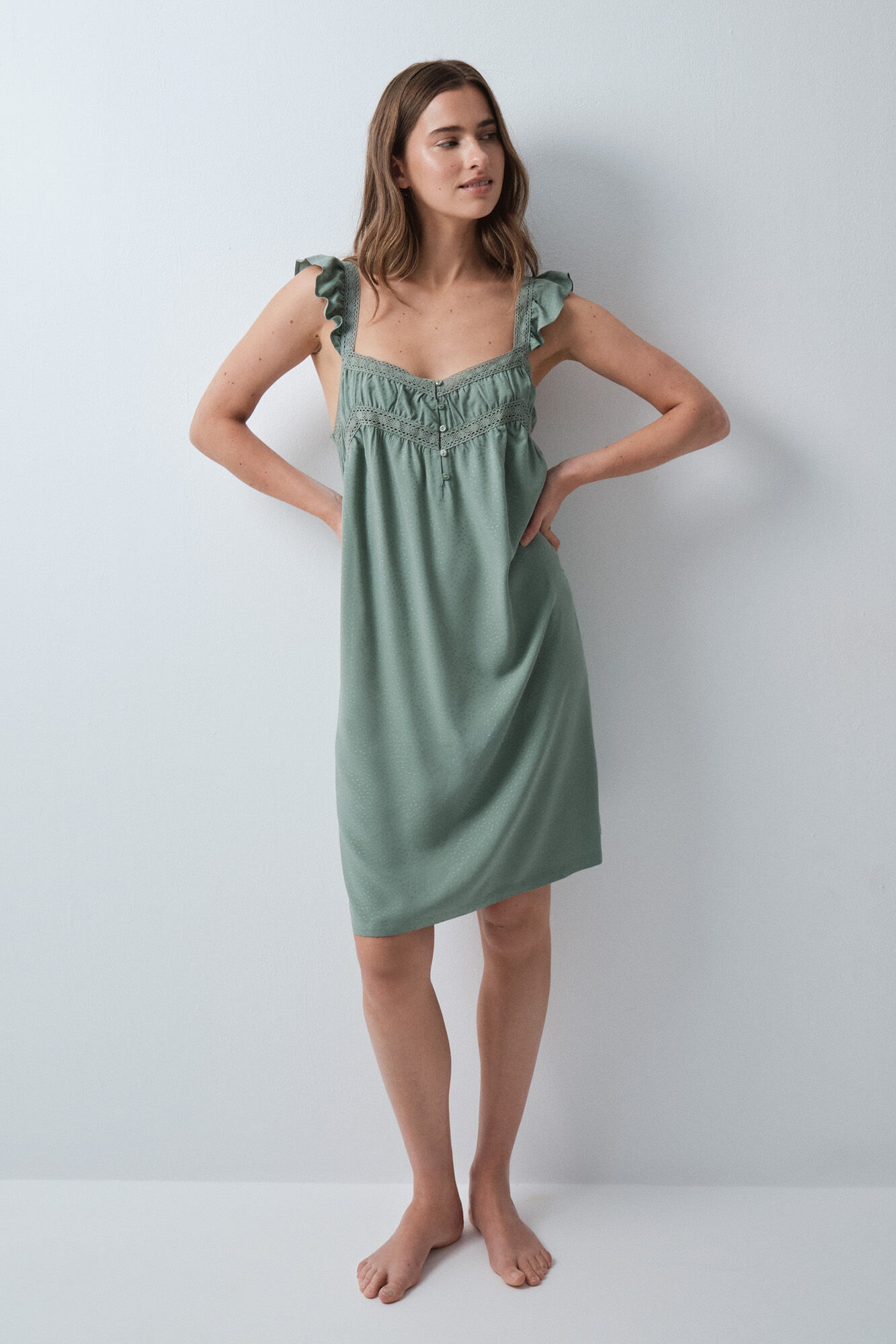 Women'secret Camisa de dormir midi de al&ccedil;as verde