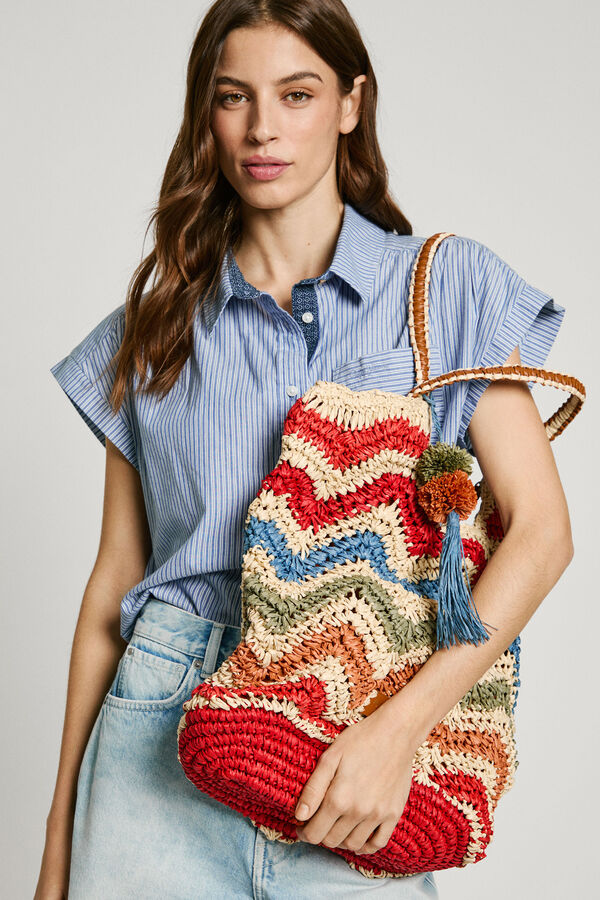 Pepe Jeans Bolso tote de rafia con rayas estampado
