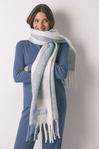 Women'secret Cachecol com efeito l&atilde; xadrez azul e branco 