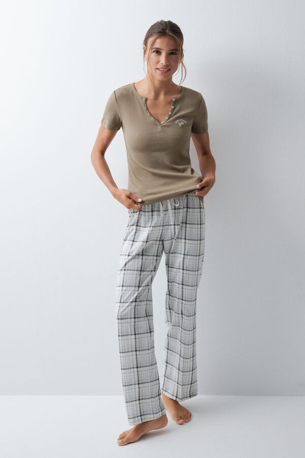 Women'secret Cal&ccedil;a comprida em algod&atilde;o xadrez branco