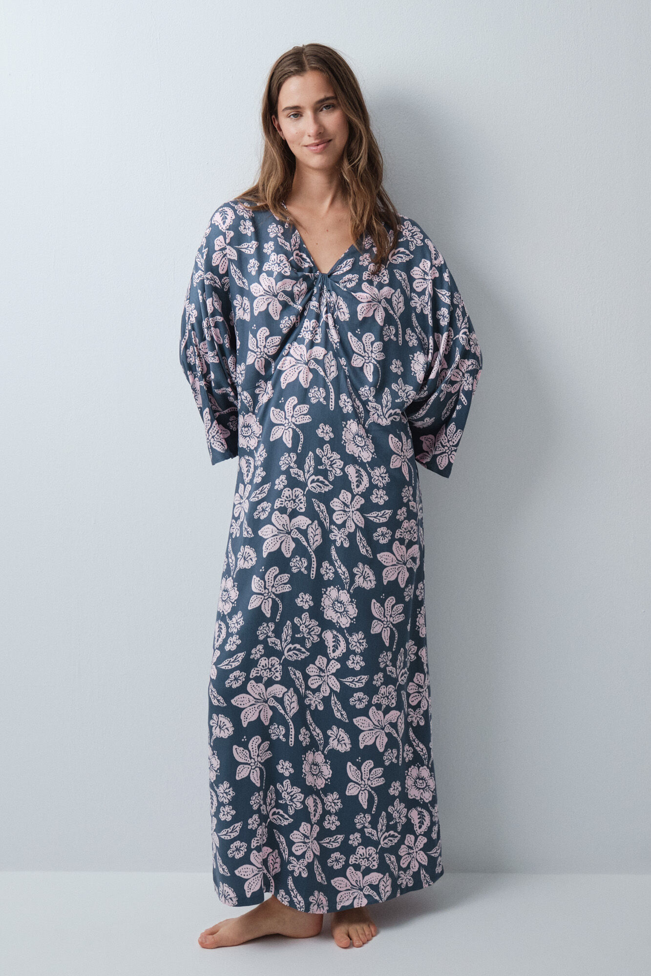 Women'secret Vestido caft&atilde; em viscose estampado floral verde
