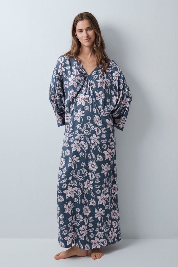 Women'secret Vestido caft&atilde; em viscose estampado floral verde azul