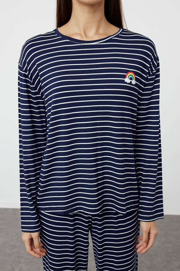 Trendyol Conjunto de pijama de viscose riscas azul marinho  azul