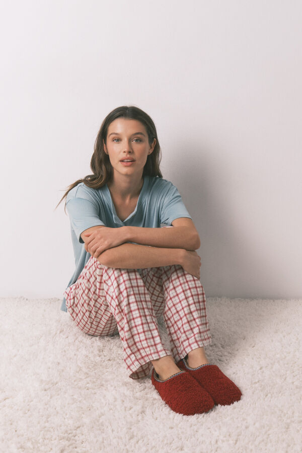 Women'secret Pantufas de quarto de pelo vermelha vermelho