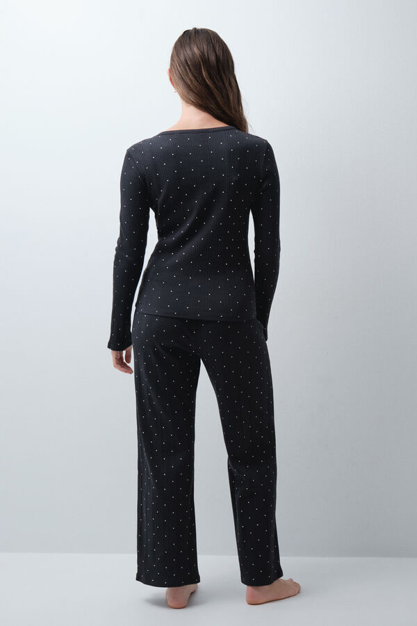 Women'secret Pijama comprido de estrelas com bot&otilde;es Woodstock preto