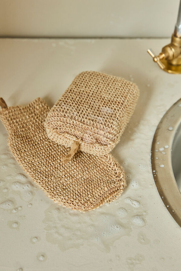 Meraki MKJute exfoliating sponge and glove Nature white