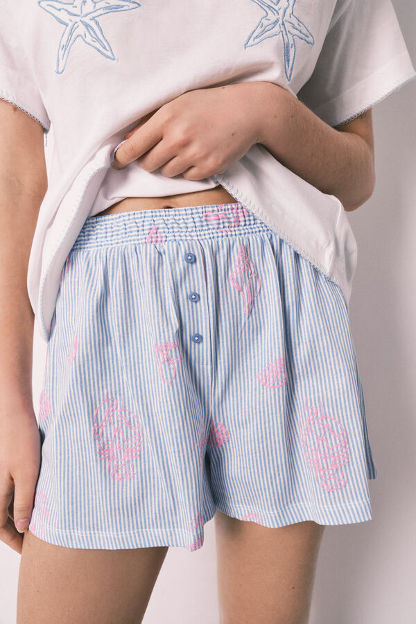 Women'secret Pijama curto em algod&atilde;o Family Collection azul
