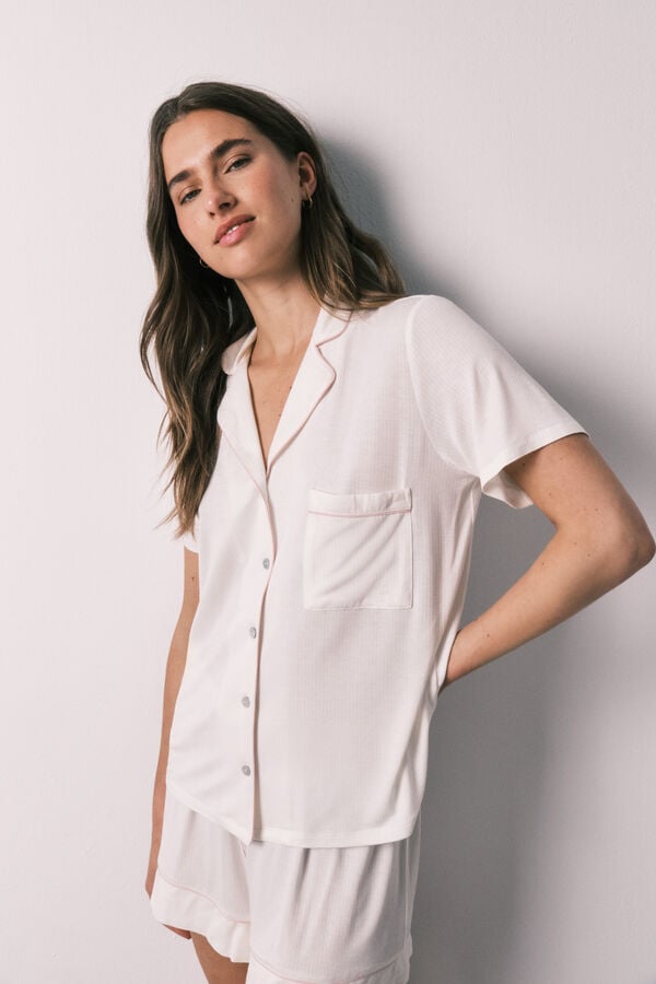 Women'secret Pijama curto camiseiro estampado riscas bege