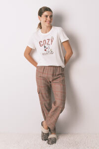 Women'secret Pijama longo 100% algodão estampado xadrez Snoopy