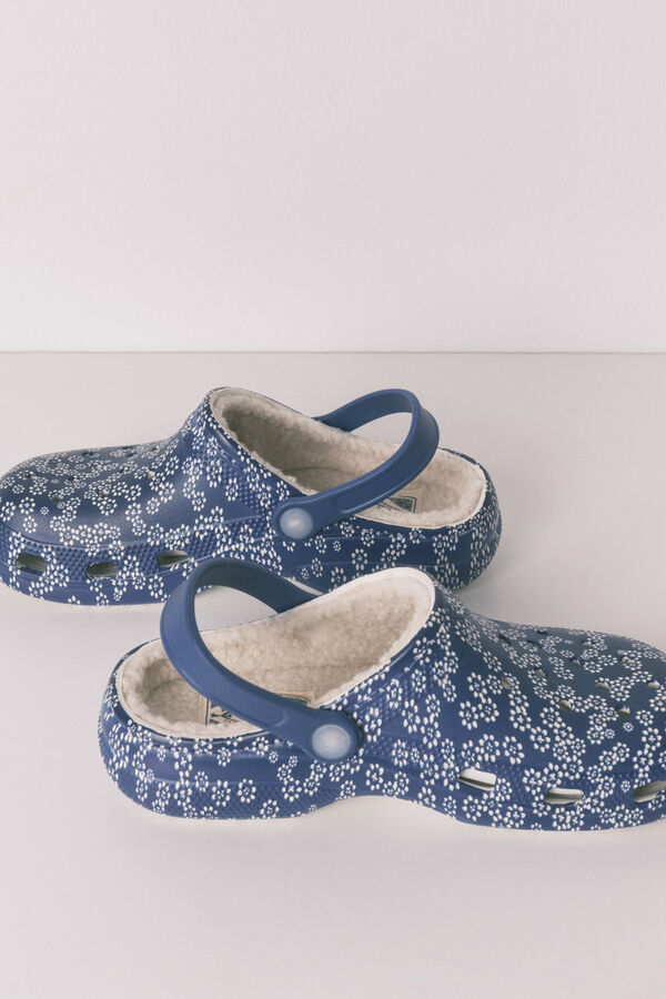 Women'secret Tamancos de quarto forrados com estampado de flores azul