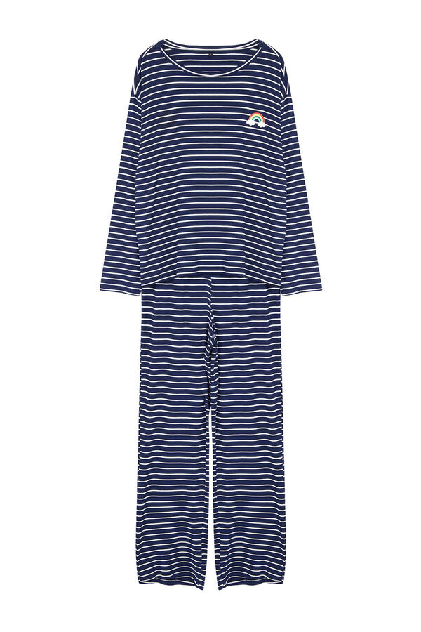 Trendyol Conjunto de pijama de viscose riscas azul marinho  azul