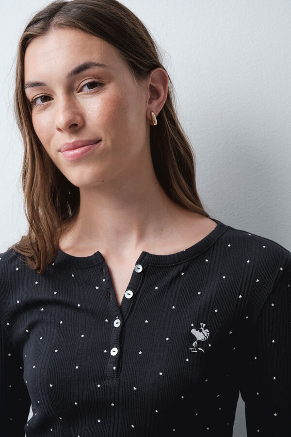 Women'secret Pijama comprido de estrelas com bot&otilde;es Woodstock preto