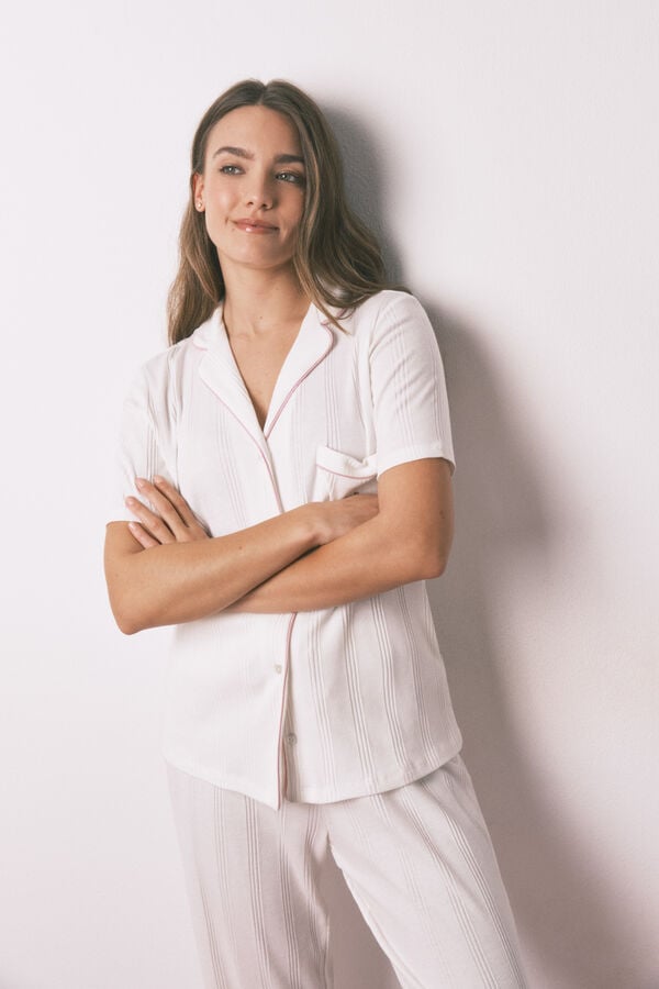 Women'secret White short sleeve striped classic pyjamas beige