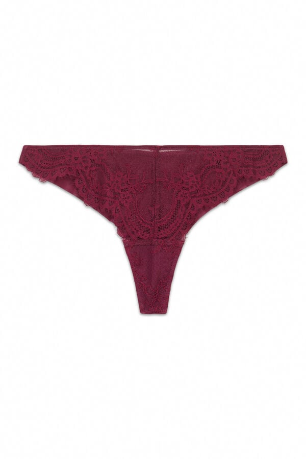 Women'secret Tanga encaje tul vino burdeos