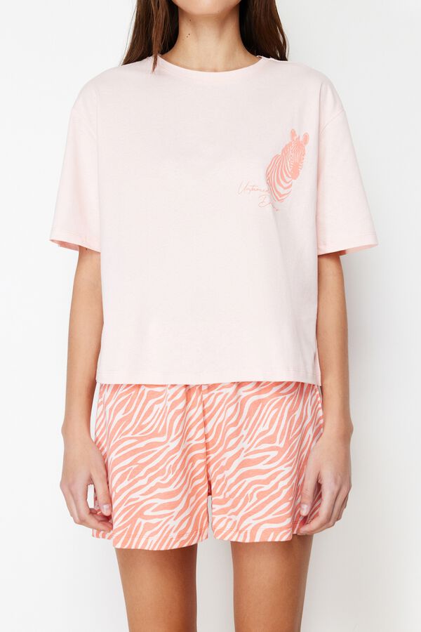 Trendyol Conjunto de pijama curto estampado animal rosa