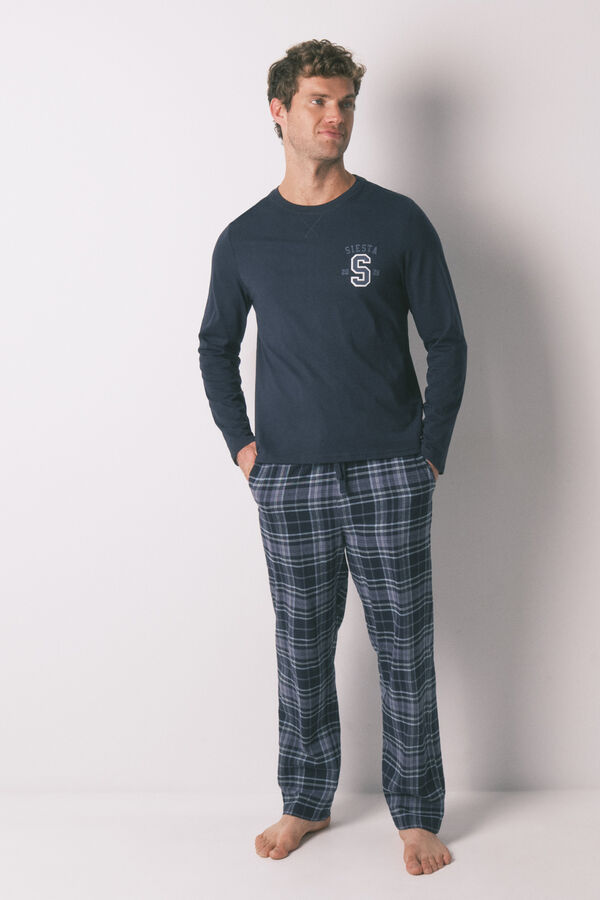 Women'secret Pijama largo hombre 100% algodón cuadros gris