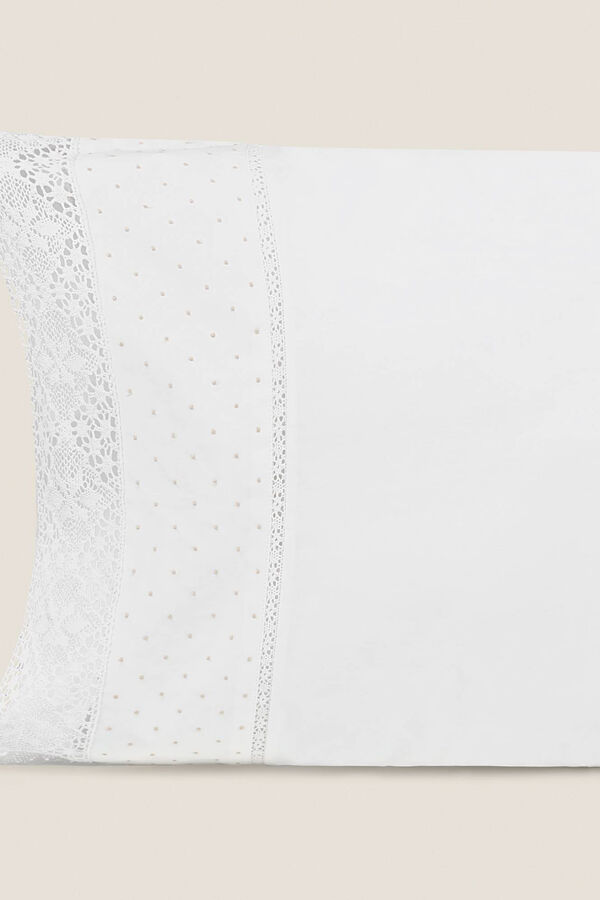 Womensecret Conjunto 2 capas almofada algodão percal crochet. Cama 150-160 cm. branco